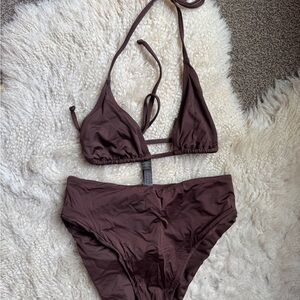 SKIMS Chocolate Triangle Top and High-Waisted bottoms Bikini Set